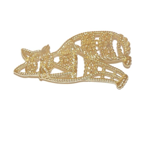 Large AJC Gold Tone Metal Kitty Cat Brooch - Picture 3 of 6